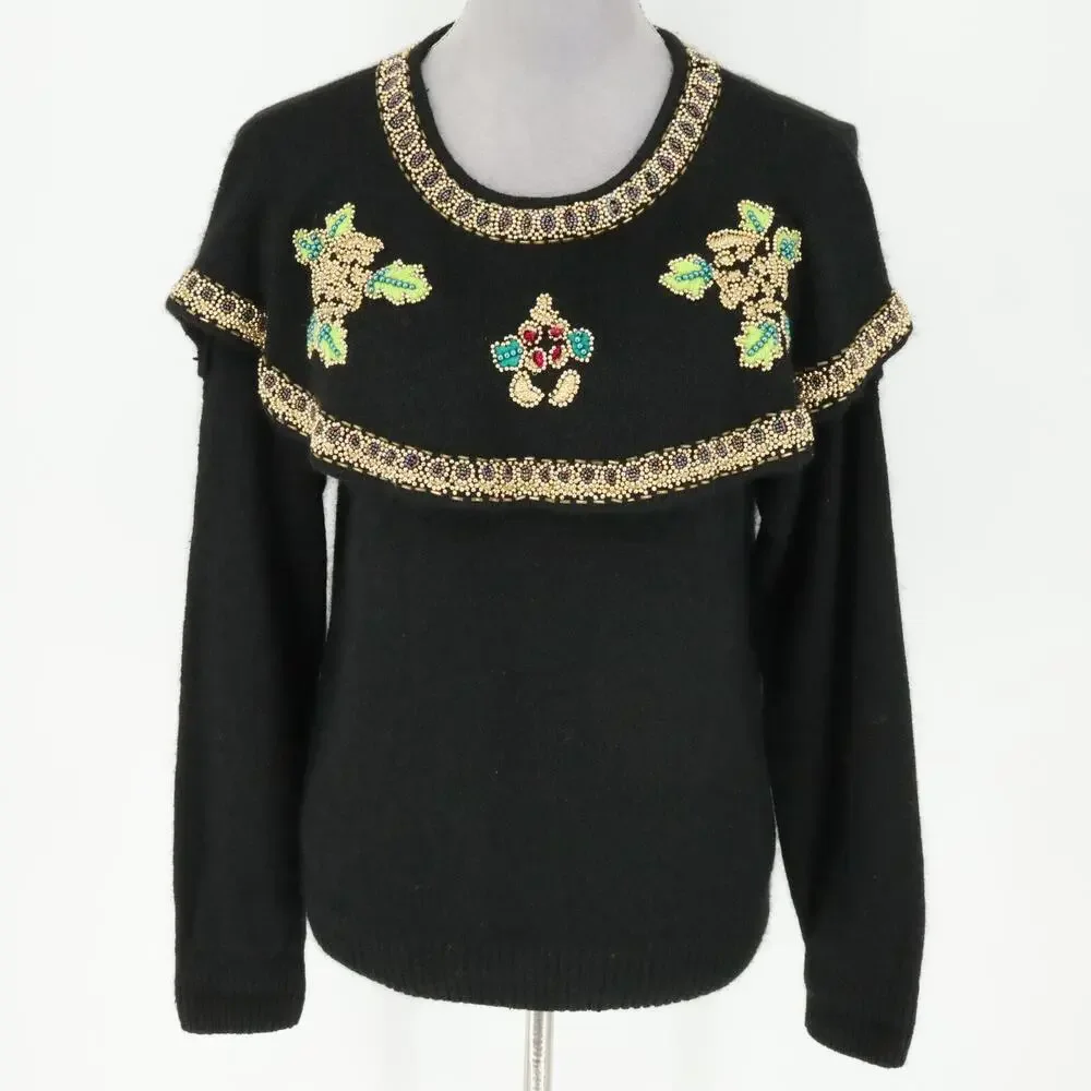 Marnie West Sweater Womens Small Silk Blend Beads Sequins Pullover Ugly Vintage